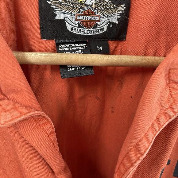 Harley Davidson Men M Orange Motorcycle Button Down Short Sleeve Shirt Medium - Picture 5 of 10